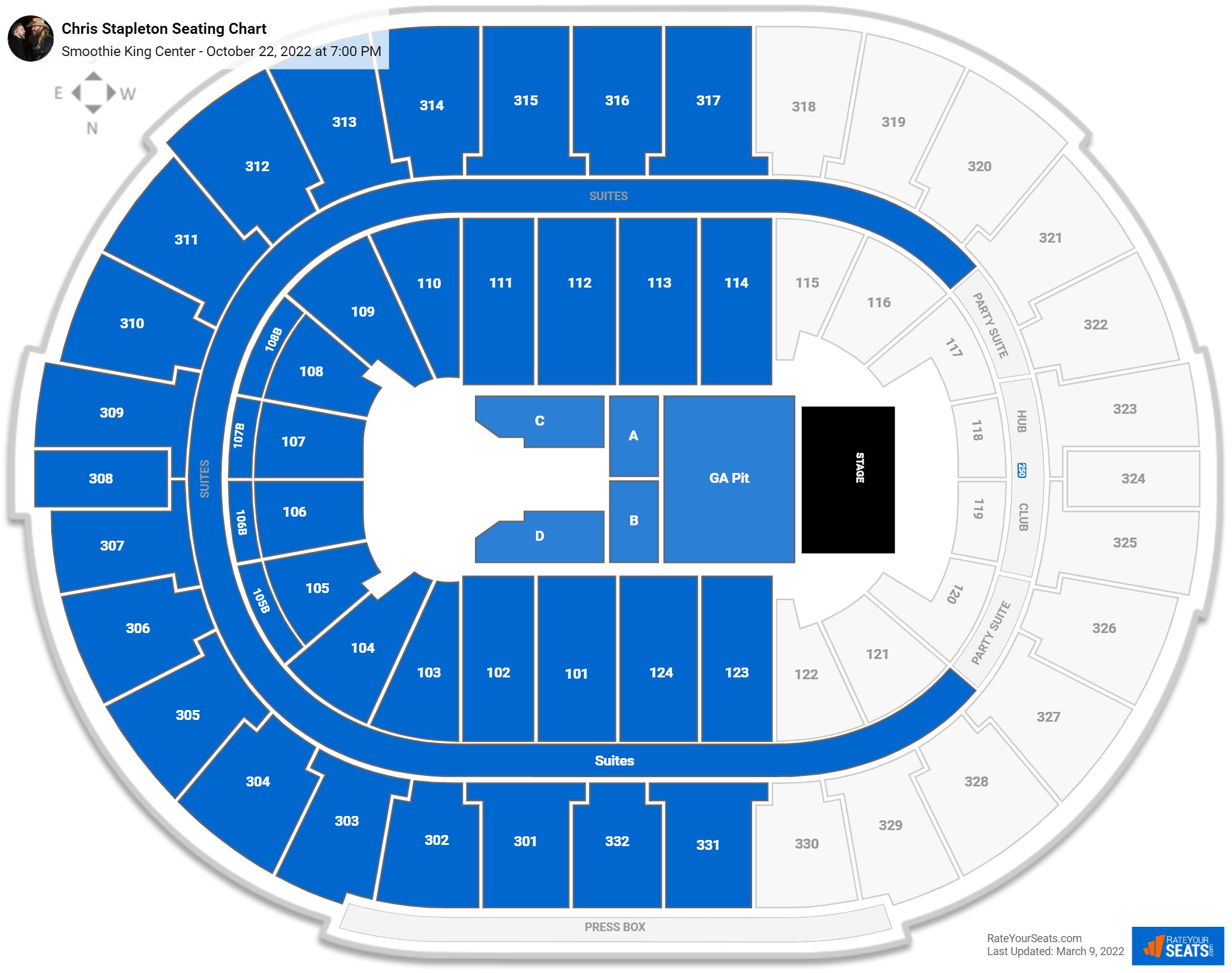 Chris Stapleton seating chart Smoothie King Center