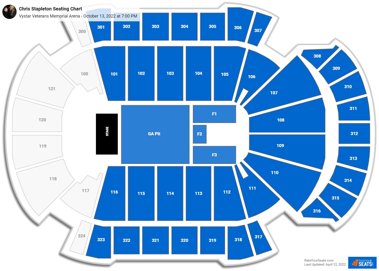 Chris Stapleton seating chart Vystar Veterans Memorial Arena