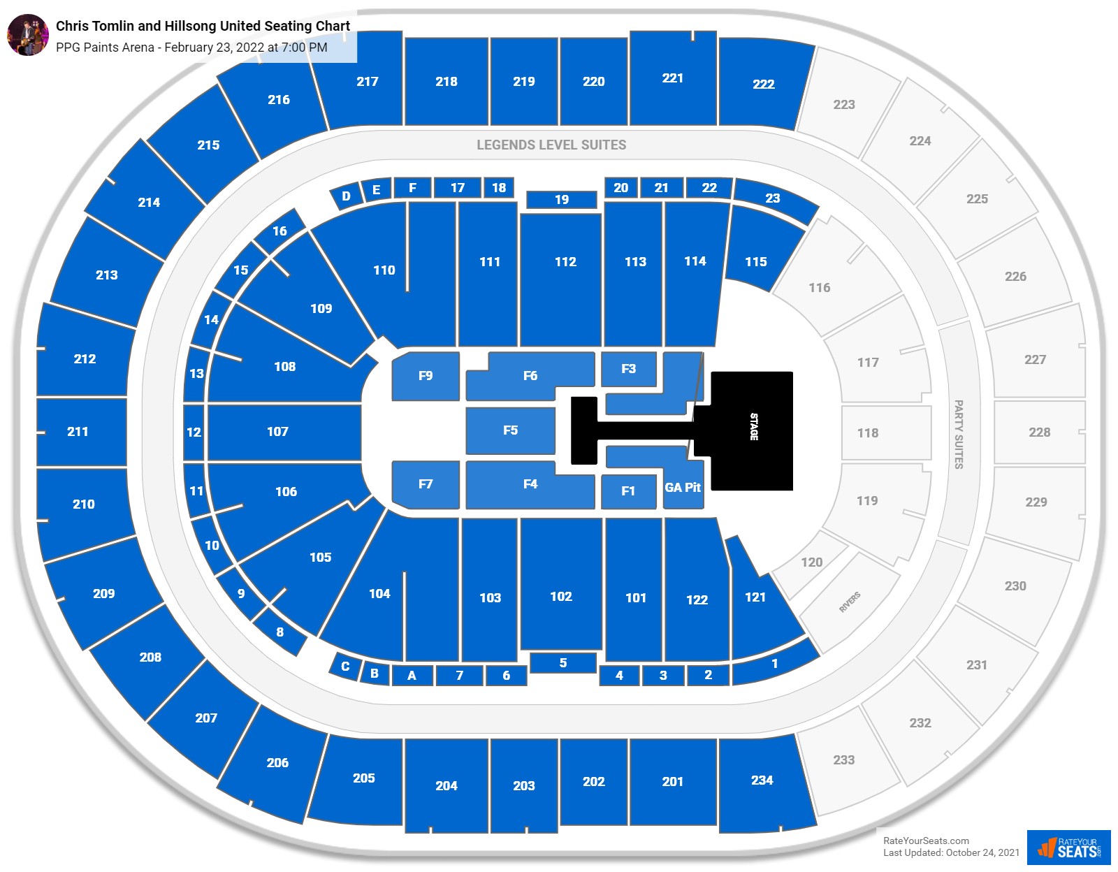 Chris Tomlin and Hillsong United seating chart PPG Paints Arena
