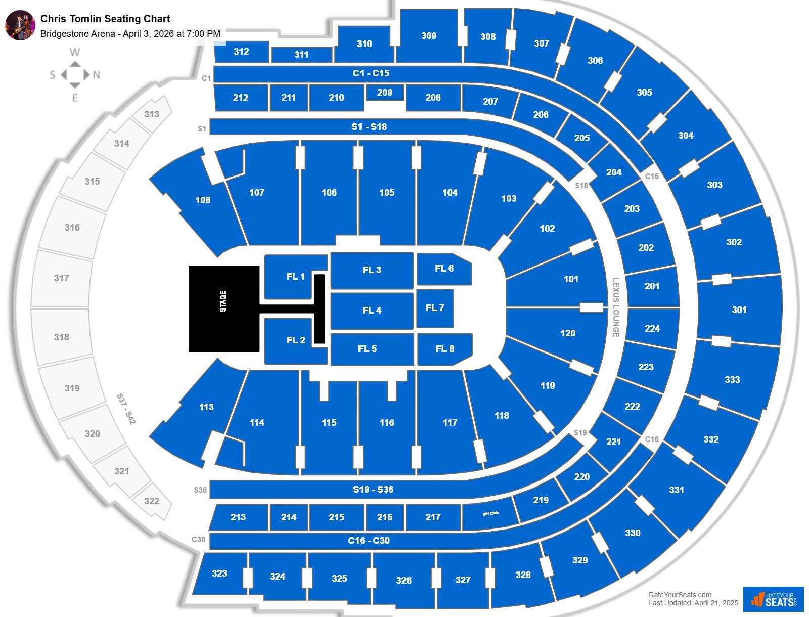 Chris Tomlin seating chart Bridgestone Arena