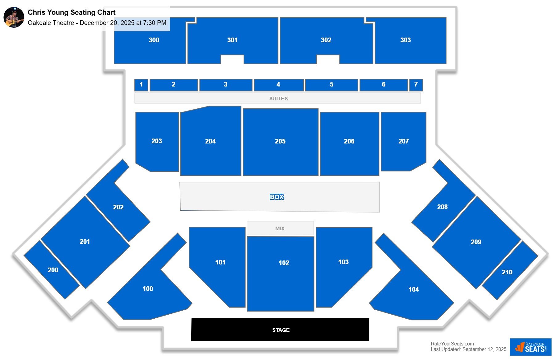 Chris Young seating chart Oakdale Theatre
