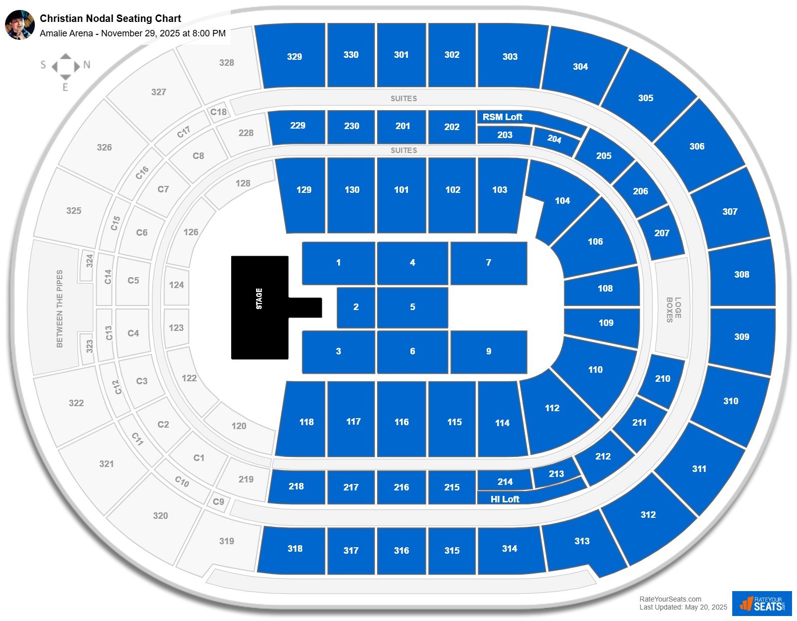 Christian Nodal seating chart Amalie Arena