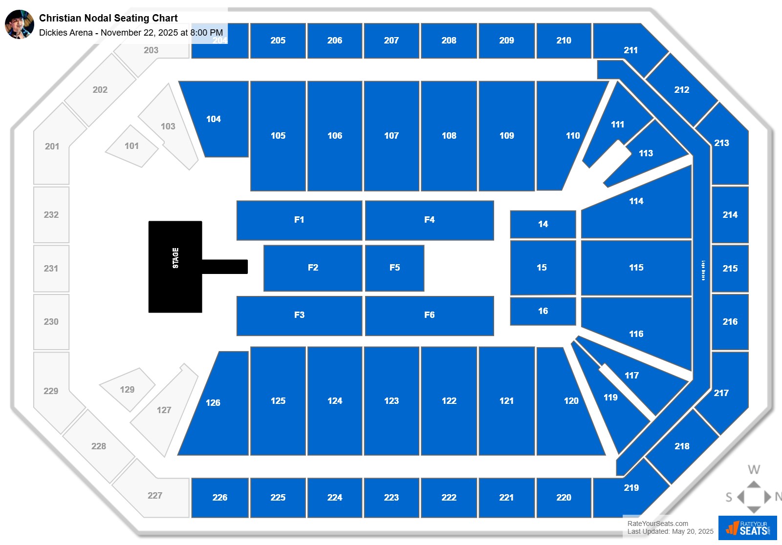 Christian Nodal seating chart Dickies Arena