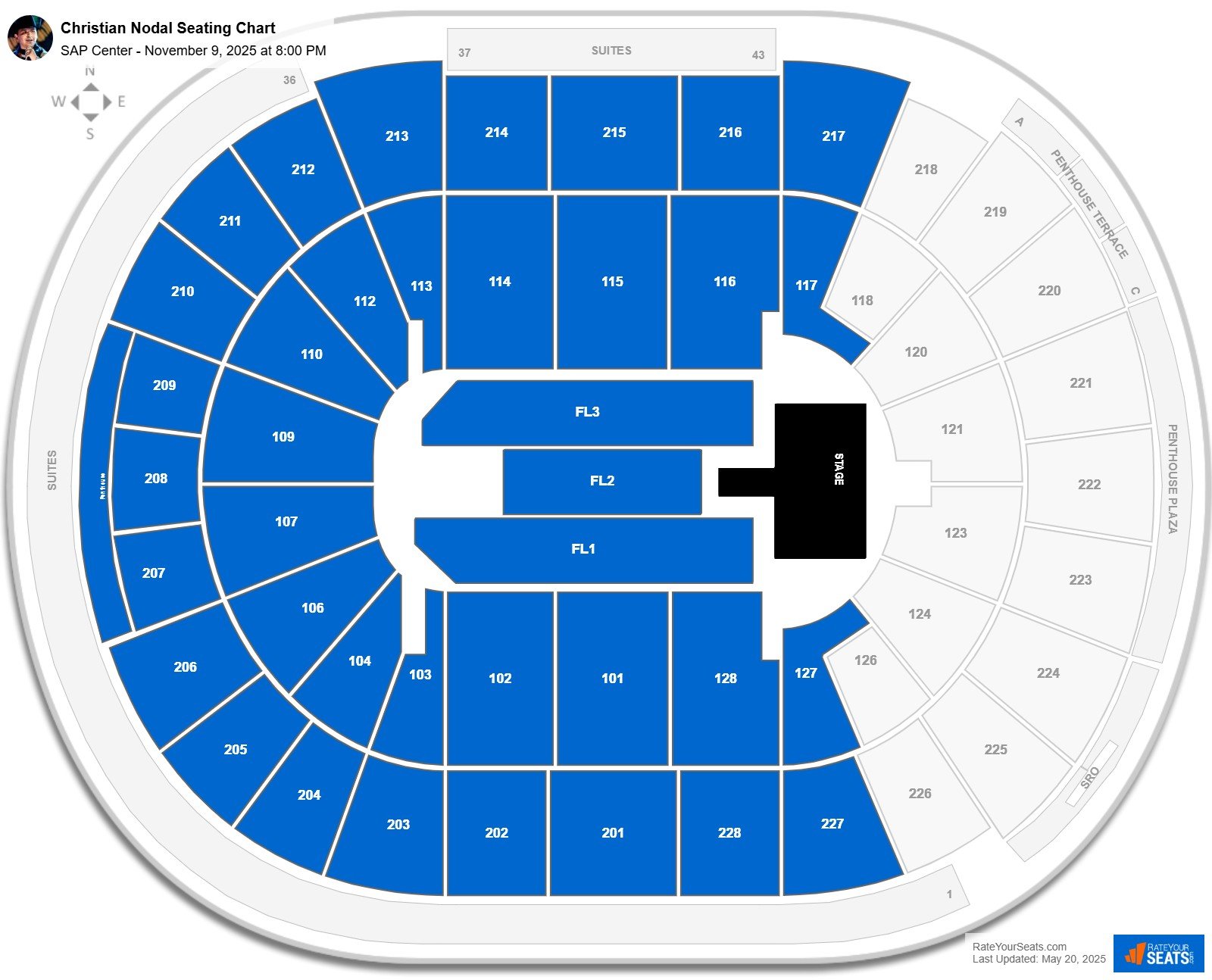 Christian Nodal seating chart SAP Center