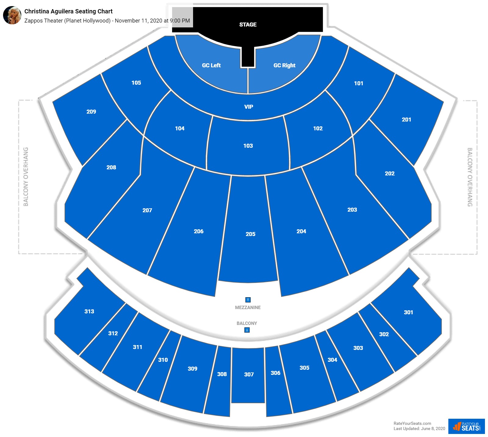 Christina Aguilera seating chart Zappos Theater (Planet Hollywood)