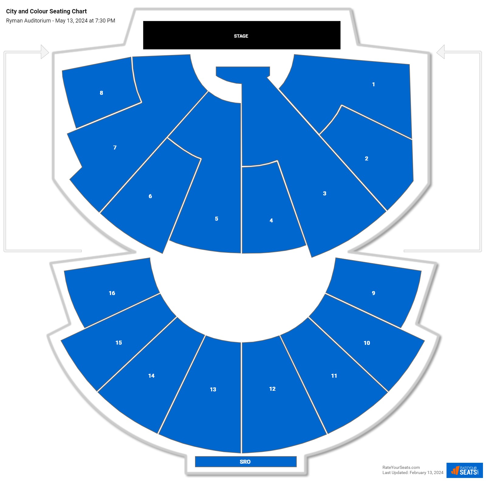 City and Colour seating chart Ryman Auditorium