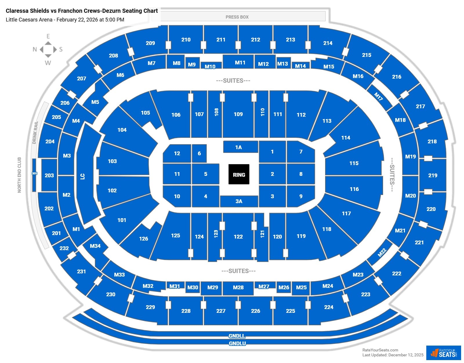 Claressa Shields vs Franchon Crews-Dezurn seating chart Little Caesars Arena