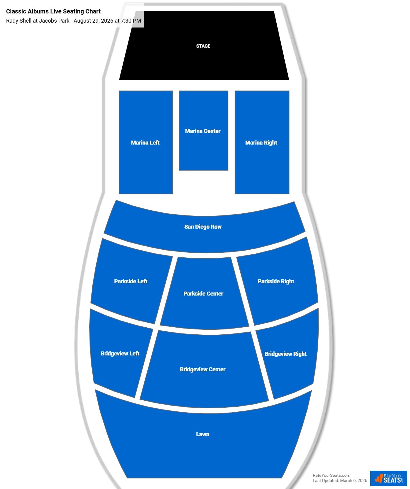 Classic Albums Live seating chart Rady Shell at Jacobs Park