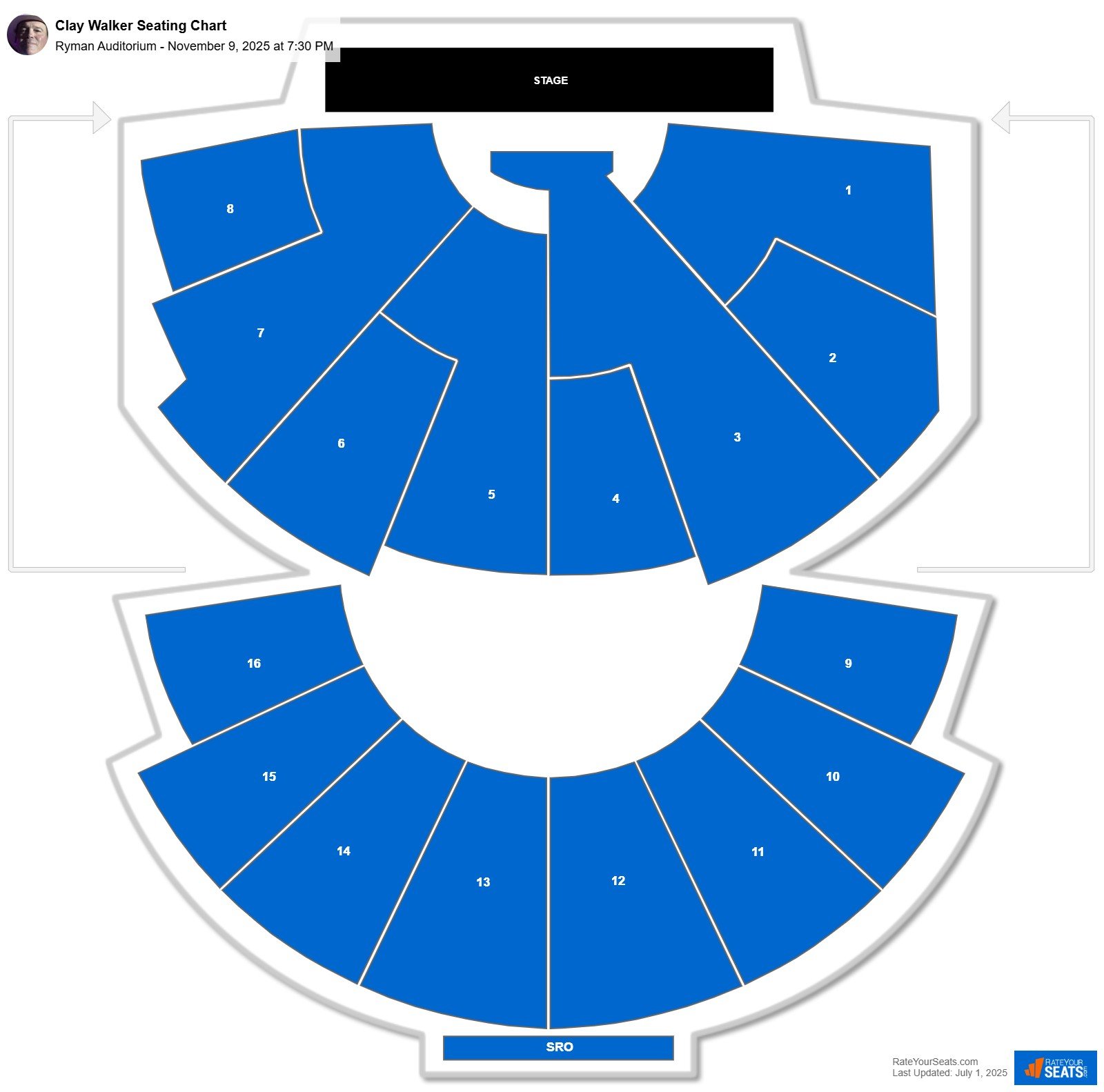 Clay Walker seating chart Ryman Auditorium