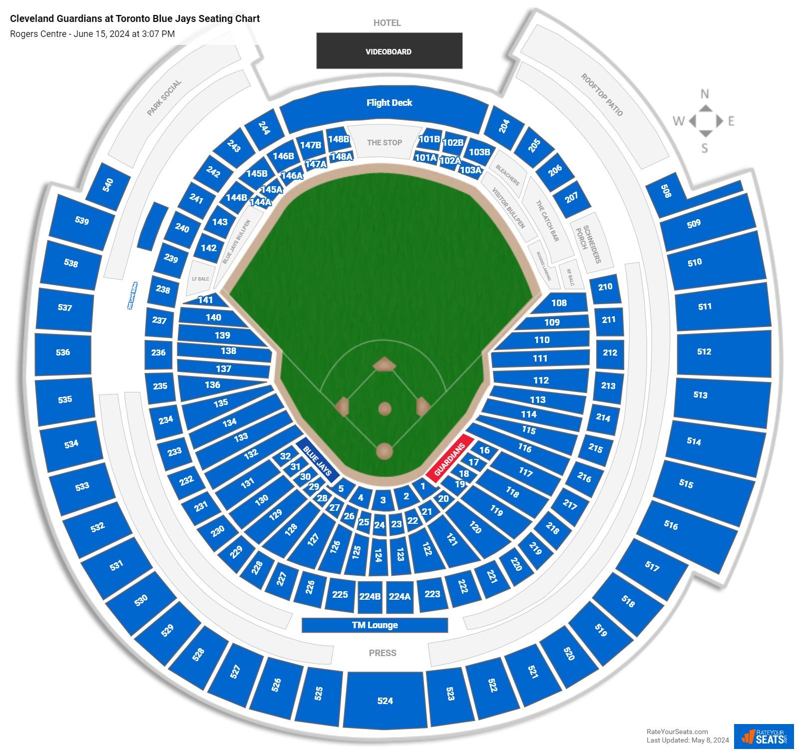 Cleveland Guardians at Toronto Blue Jays seating chart Rogers Centre
