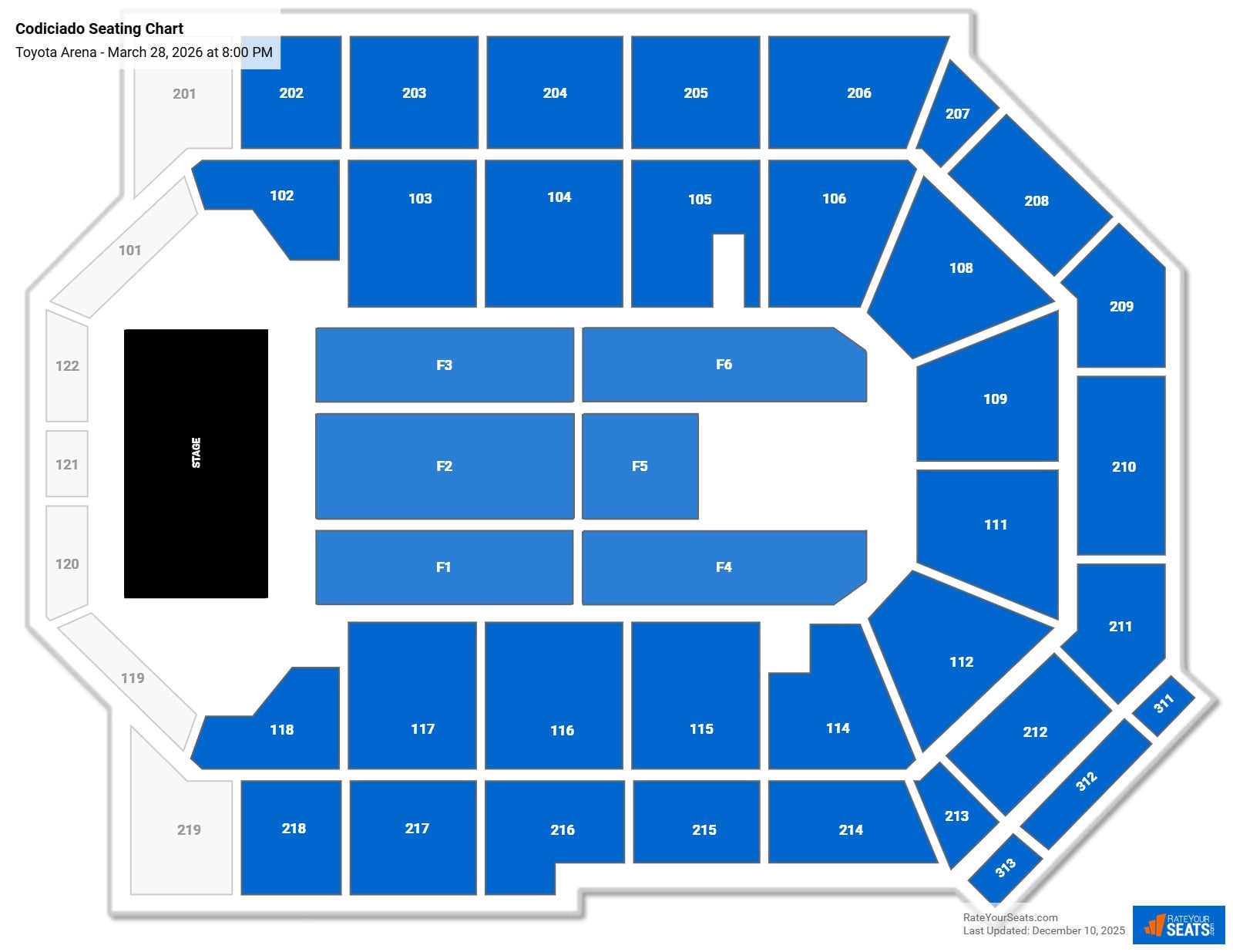 Codiciado seating chart Toyota Arena