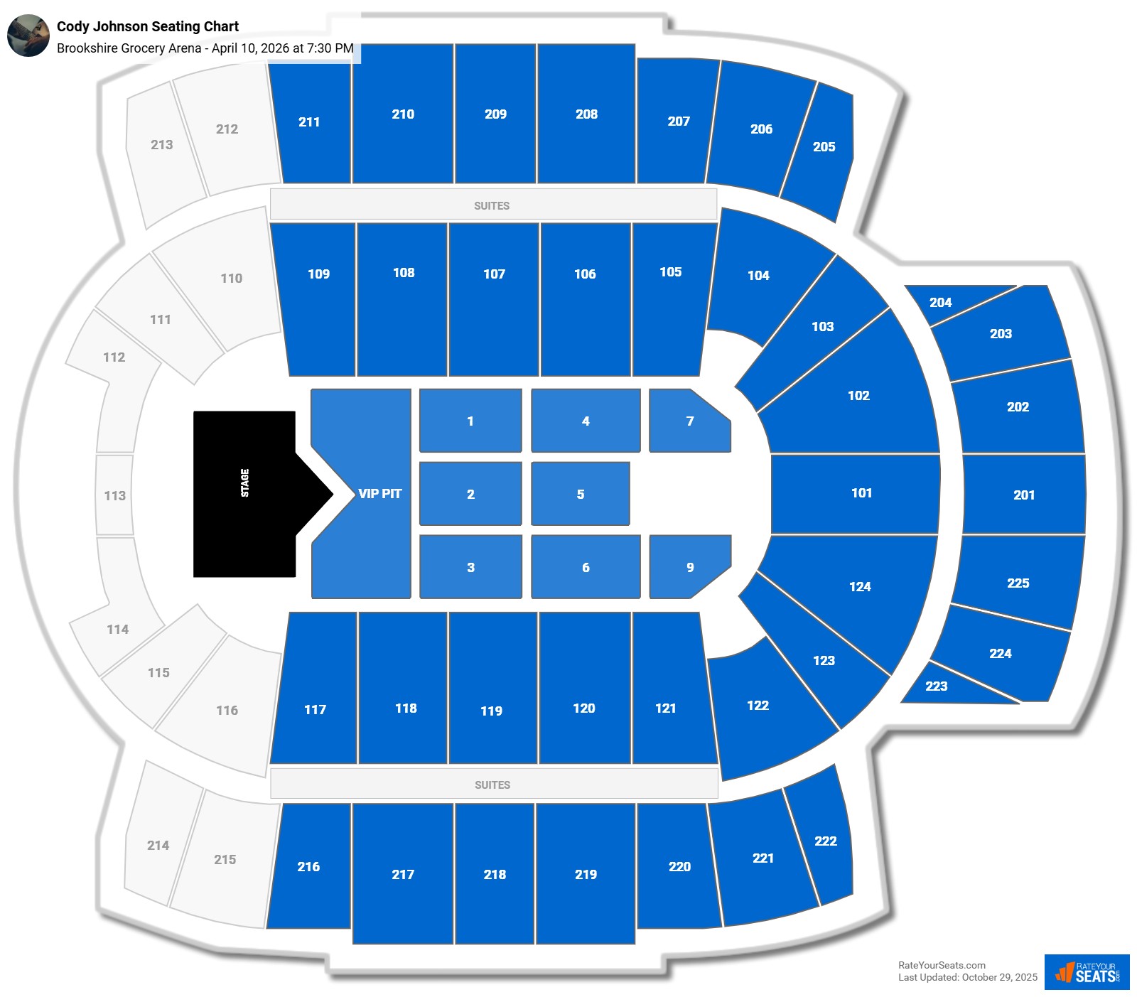 Cody Johnson seating chart Brookshire Grocery Arena
