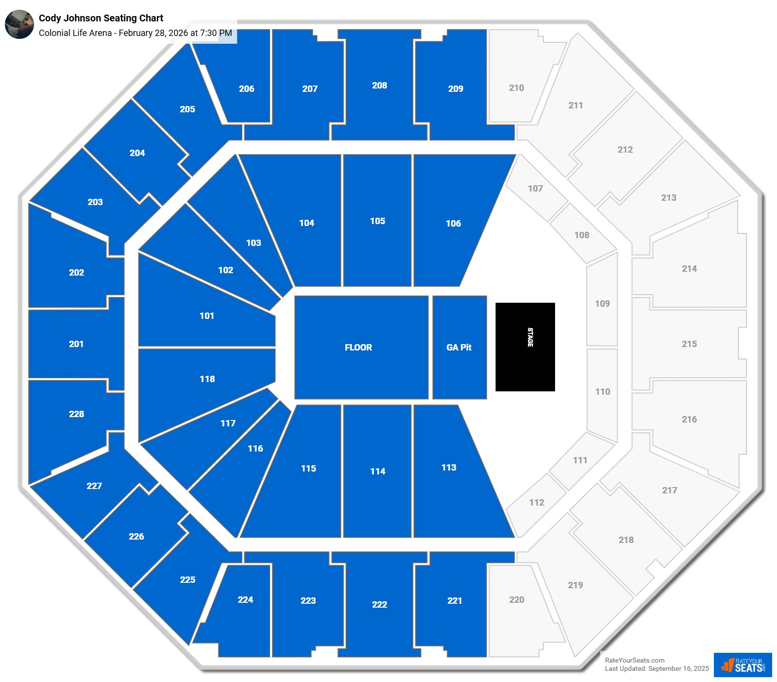 Cody Johnson seating chart Colonial Life Arena