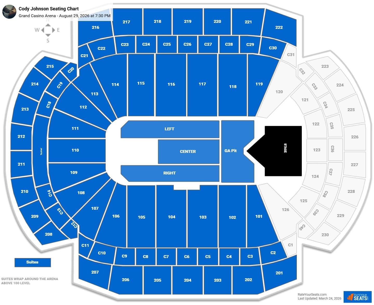 Cody Johnson seating chart Grand Casino Arena