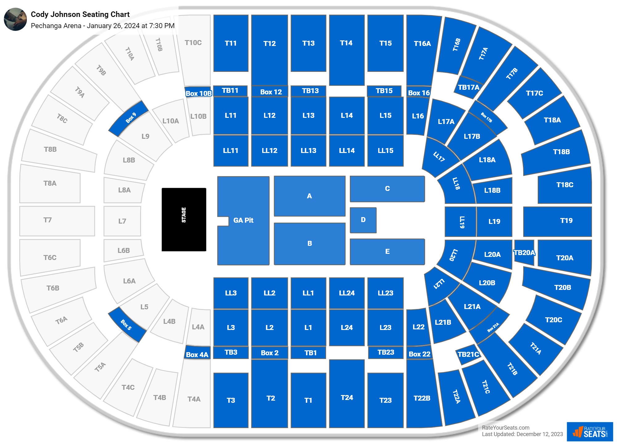 Cody Johnson seating chart Pechanga Arena