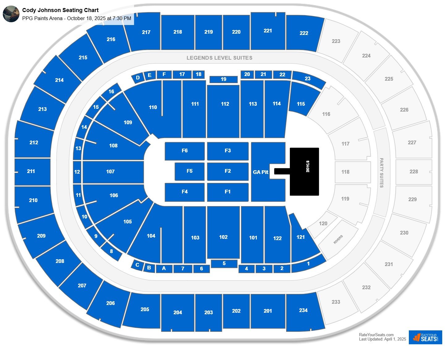 Cody Johnson seating chart PPG Paints Arena