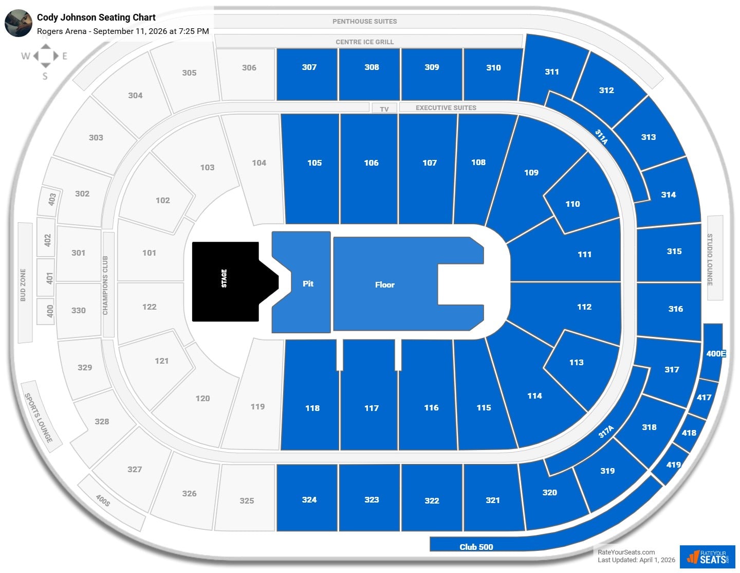 Cody Johnson seating chart Rogers Arena