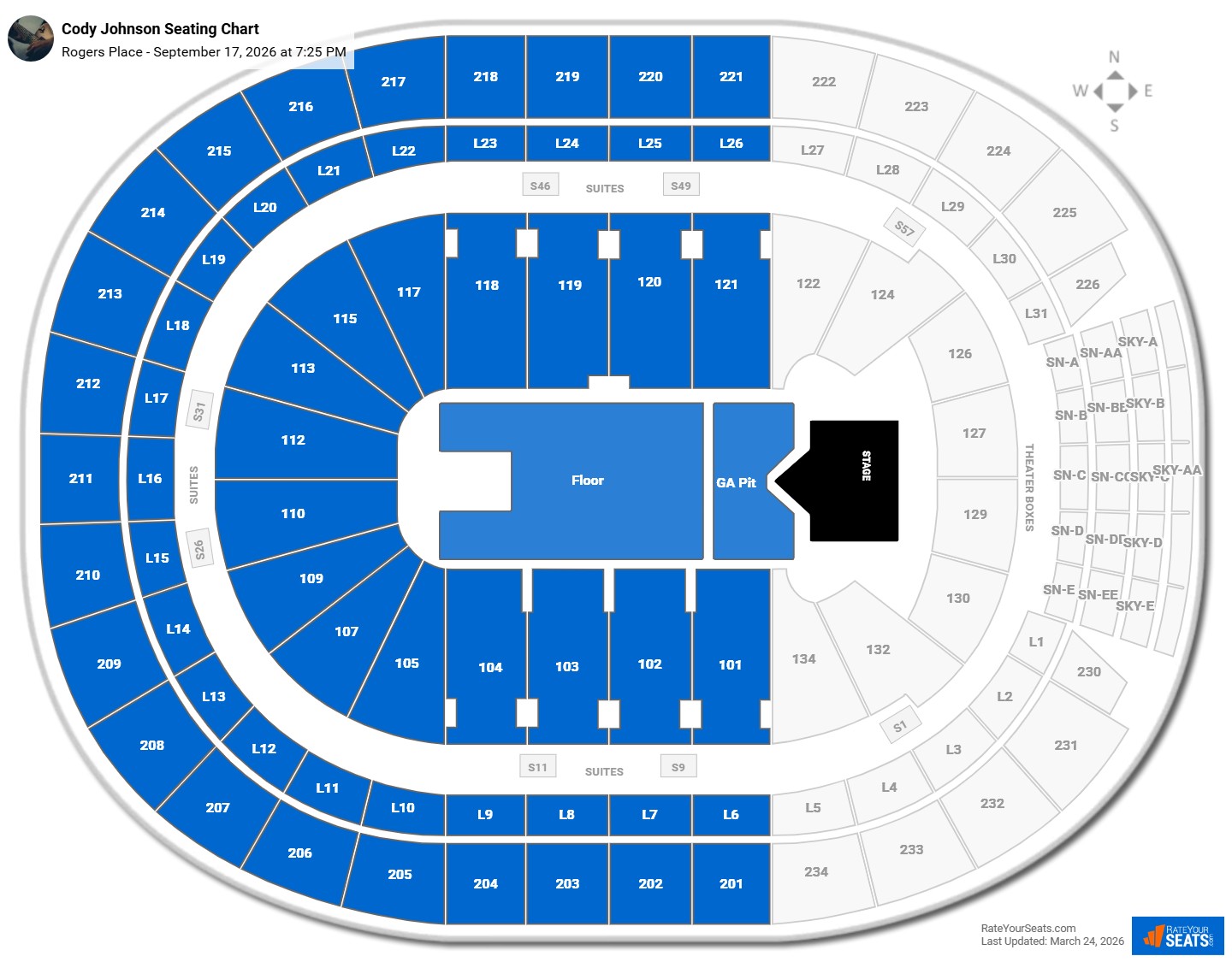Cody Johnson seating chart Rogers Place