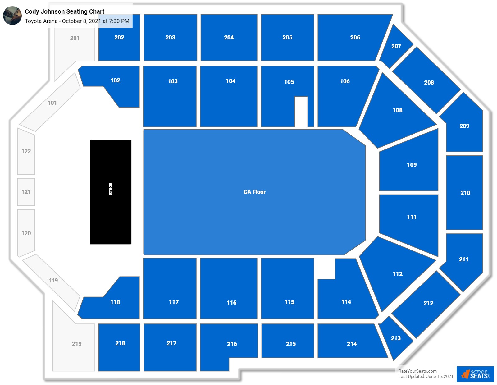 Cody Johnson seating chart Toyota Arena