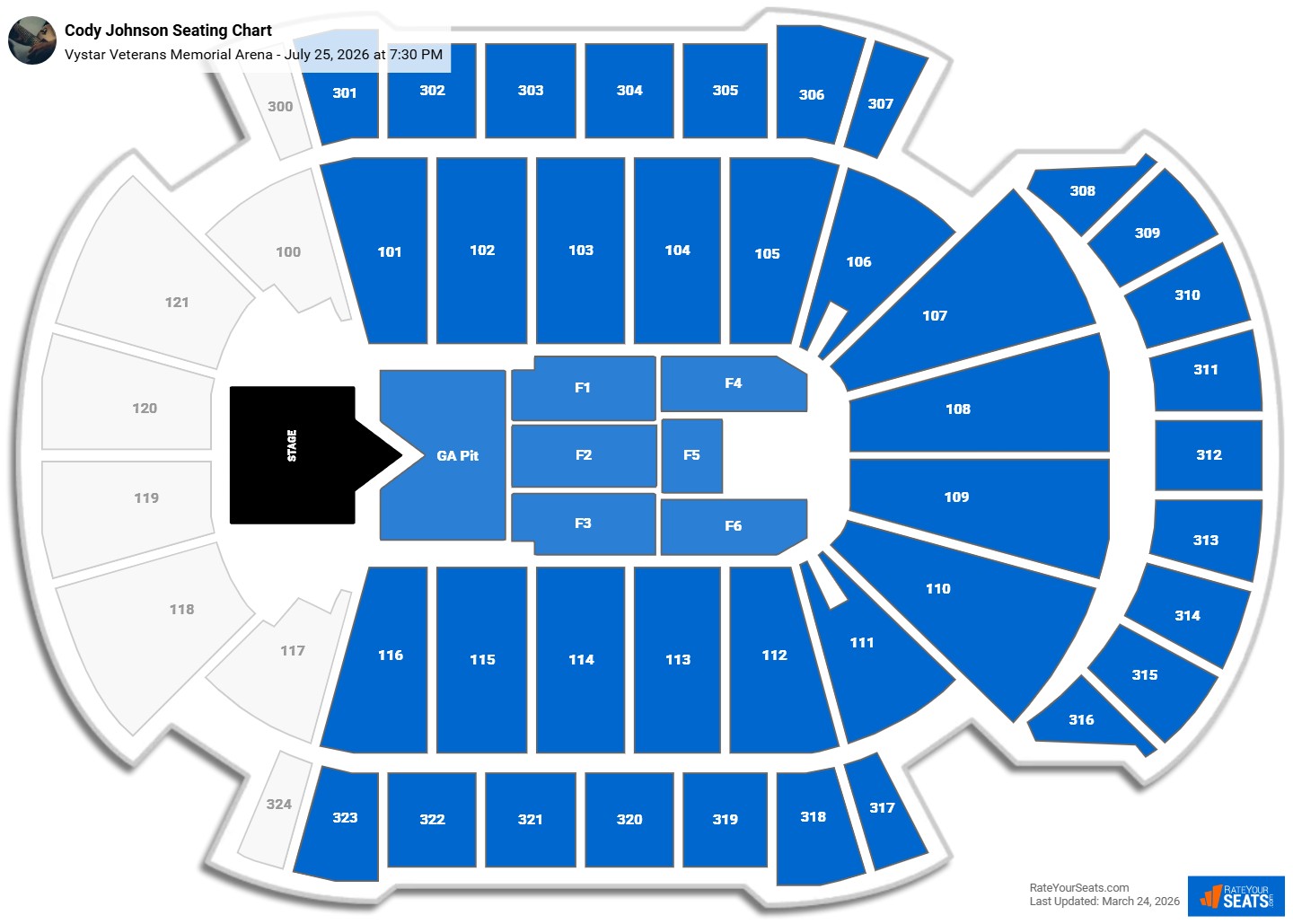 Cody Johnson seating chart Vystar Veterans Memorial Arena