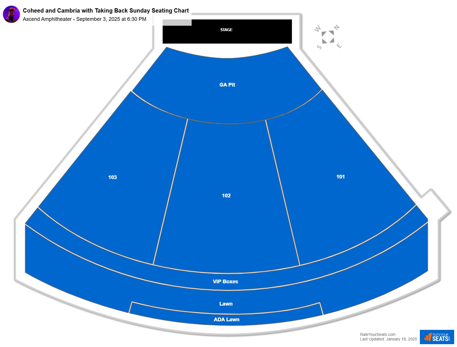 Coheed and Cambria with Taking Back Sunday seating chart Ascend Amphitheater