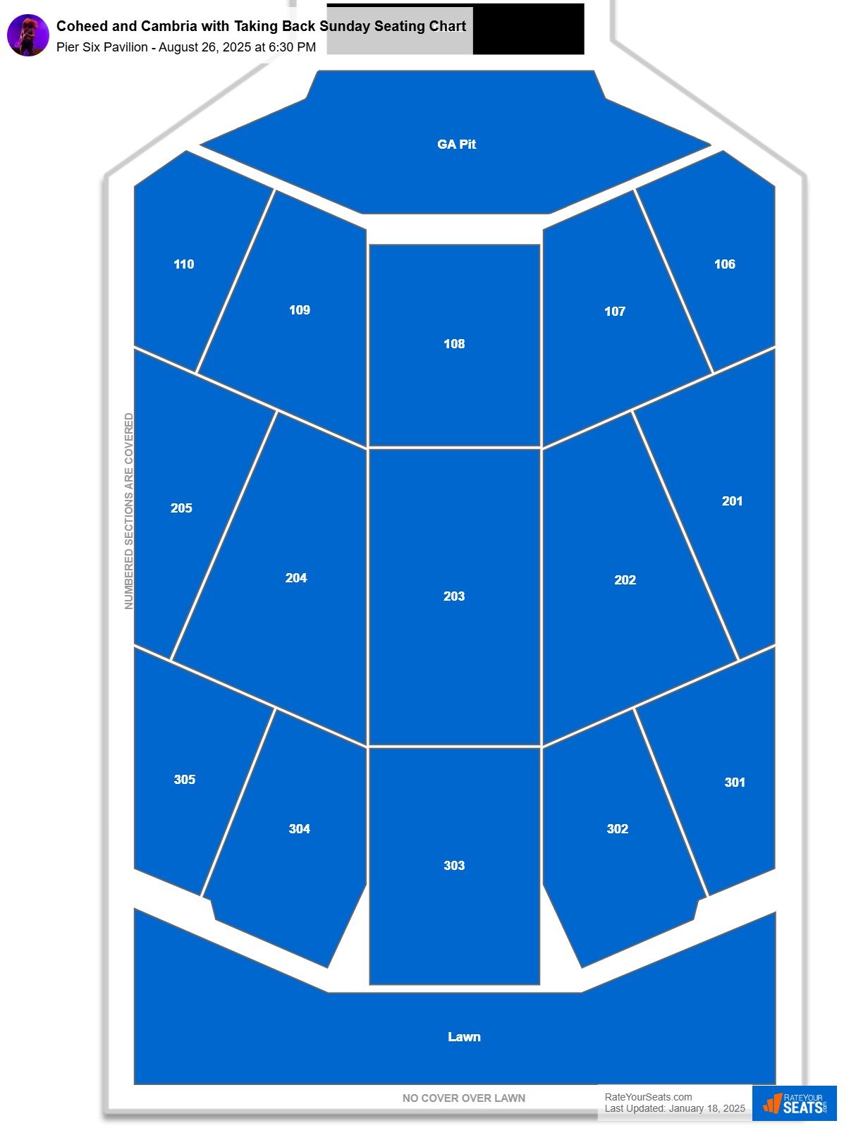 Coheed and Cambria with Taking Back Sunday seating chart Pier Six Pavilion
