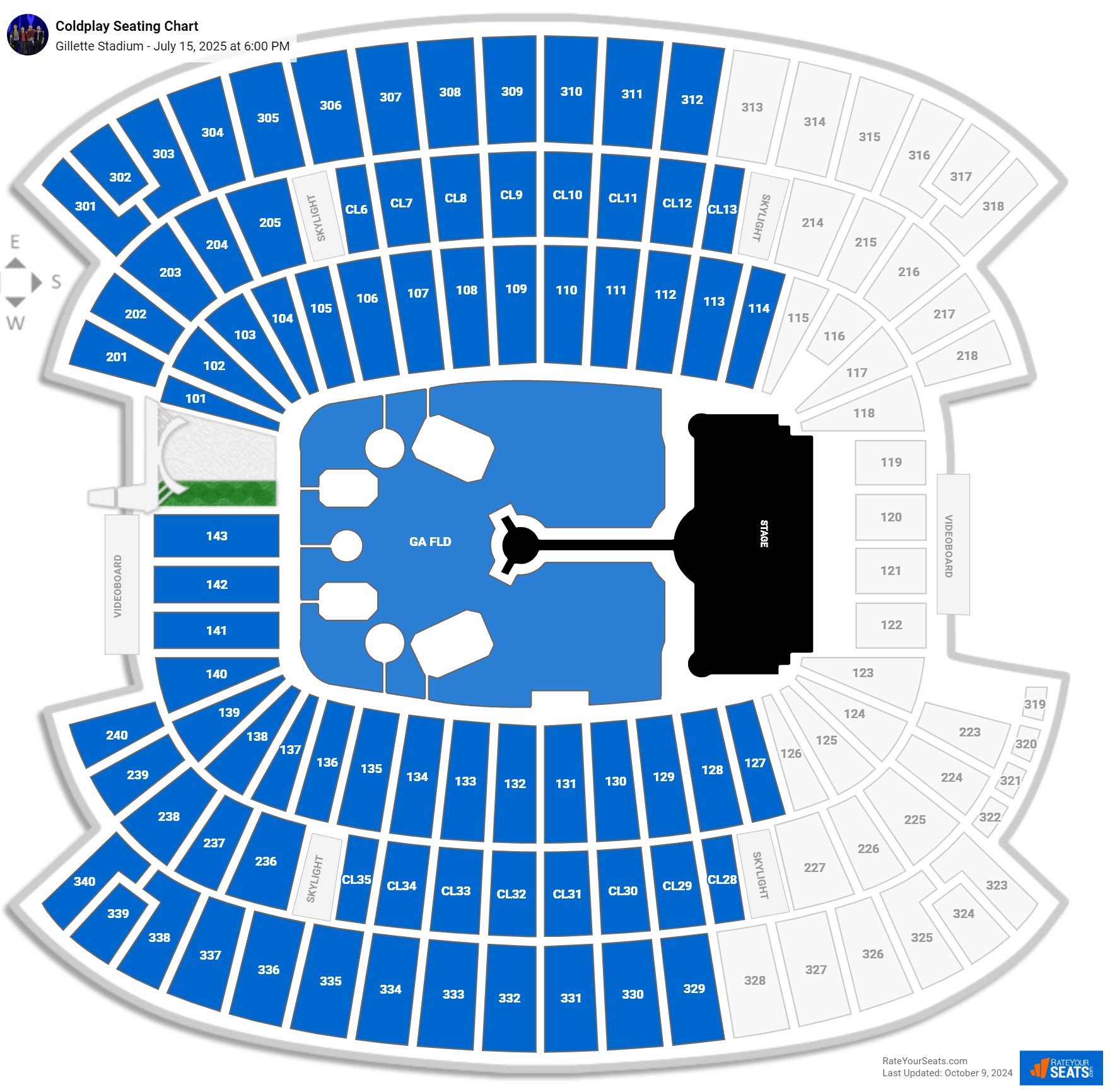 Coldplay seating chart Gillette Stadium