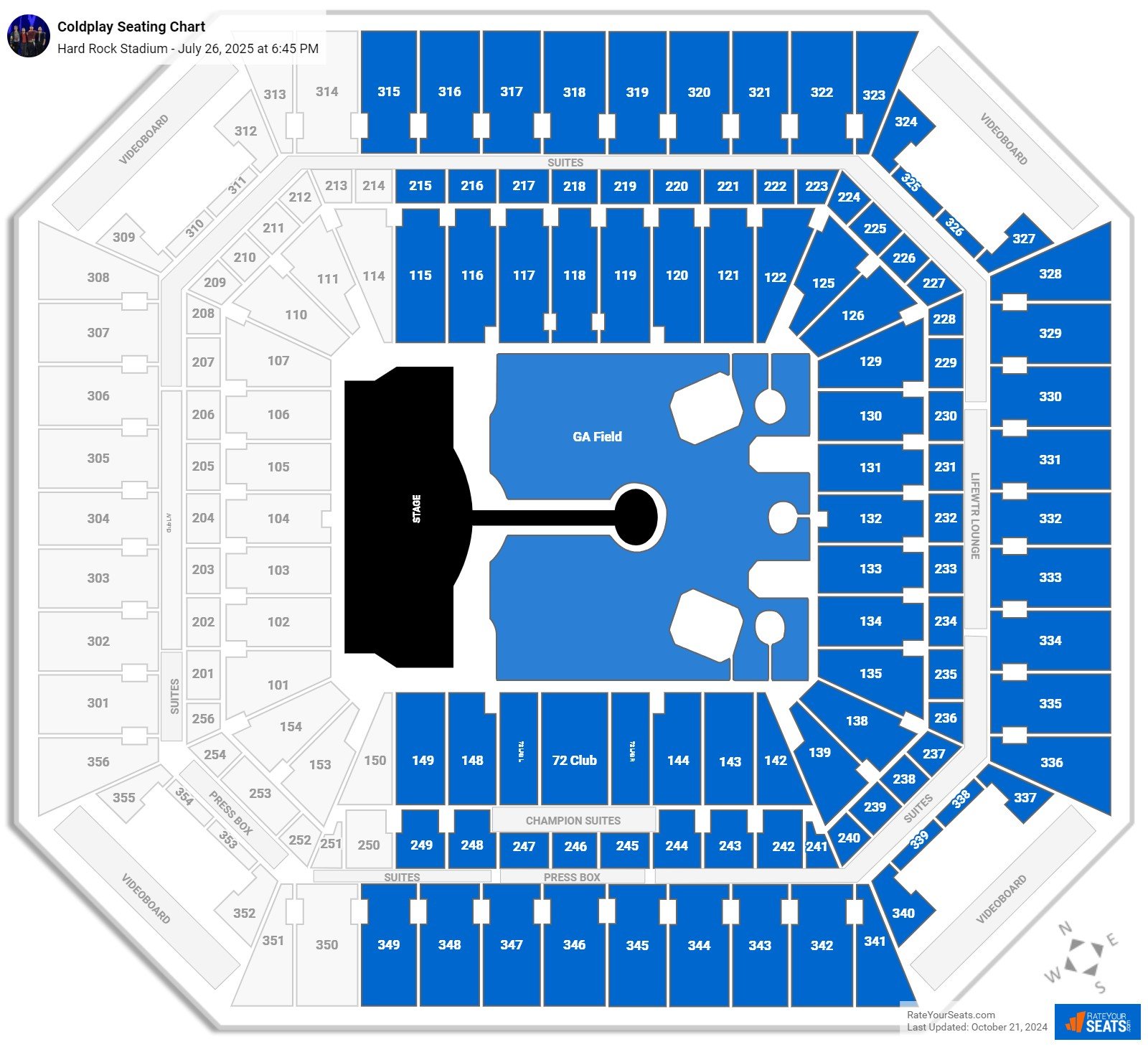 Coldplay seating chart Hard Rock Stadium