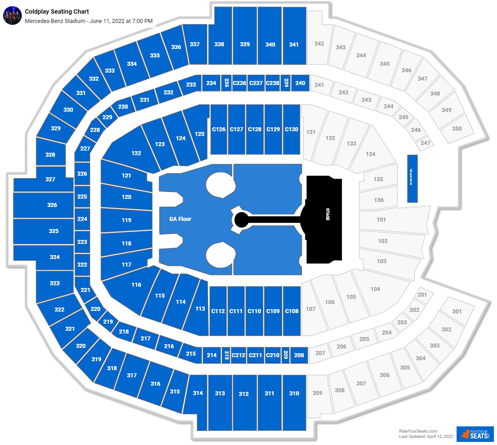 Mercedes Benz Stadium Schedule 2022 Mercedes-Benz Stadium Concert Seating Chart - Rateyourseats.com