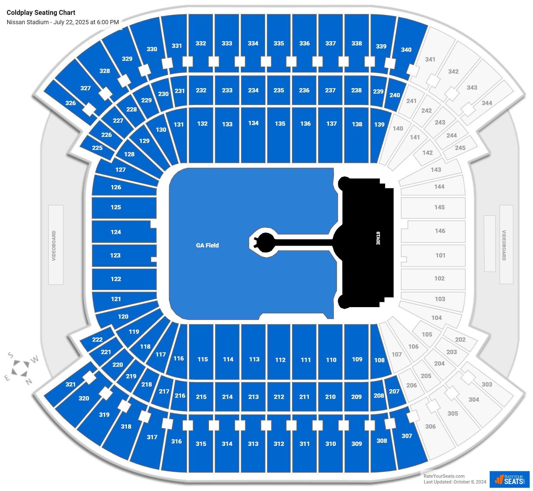 Coldplay seating chart Nissan Stadium