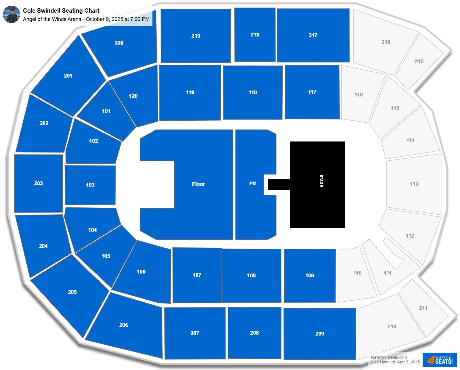 Cole Swindell seating chart Angel of the Winds Arena
