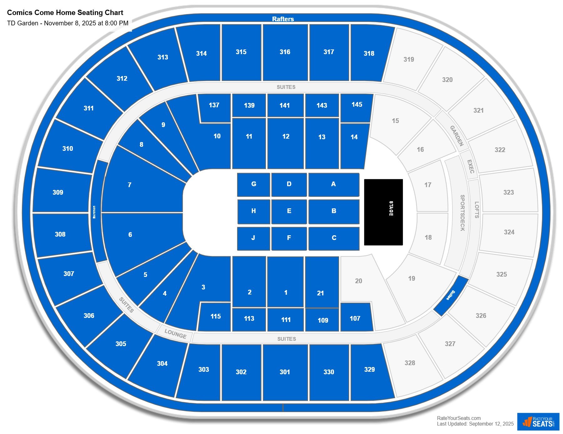 Comics Come Home seating chart TD Garden
