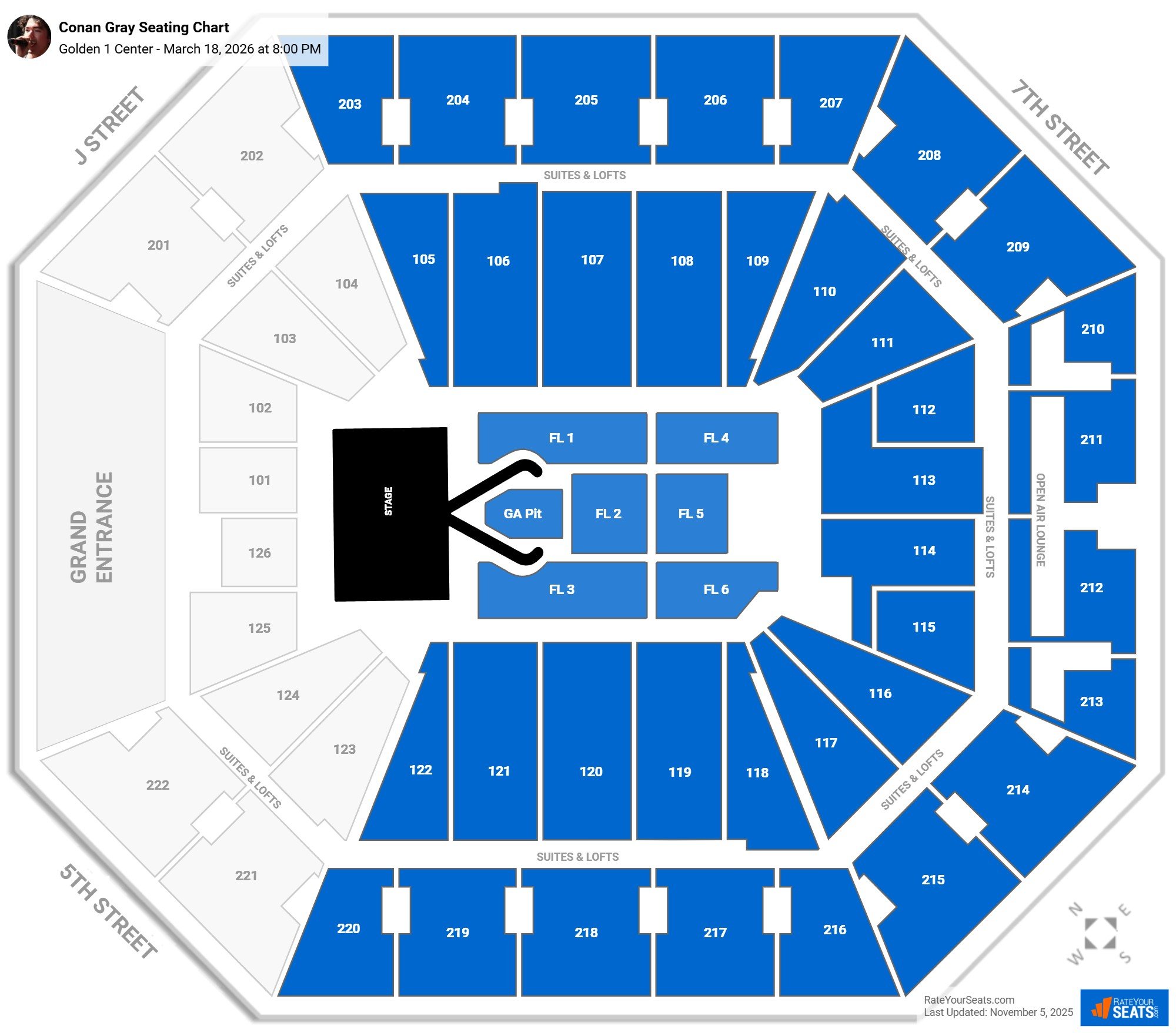 Conan Gray seating chart Golden 1 Center