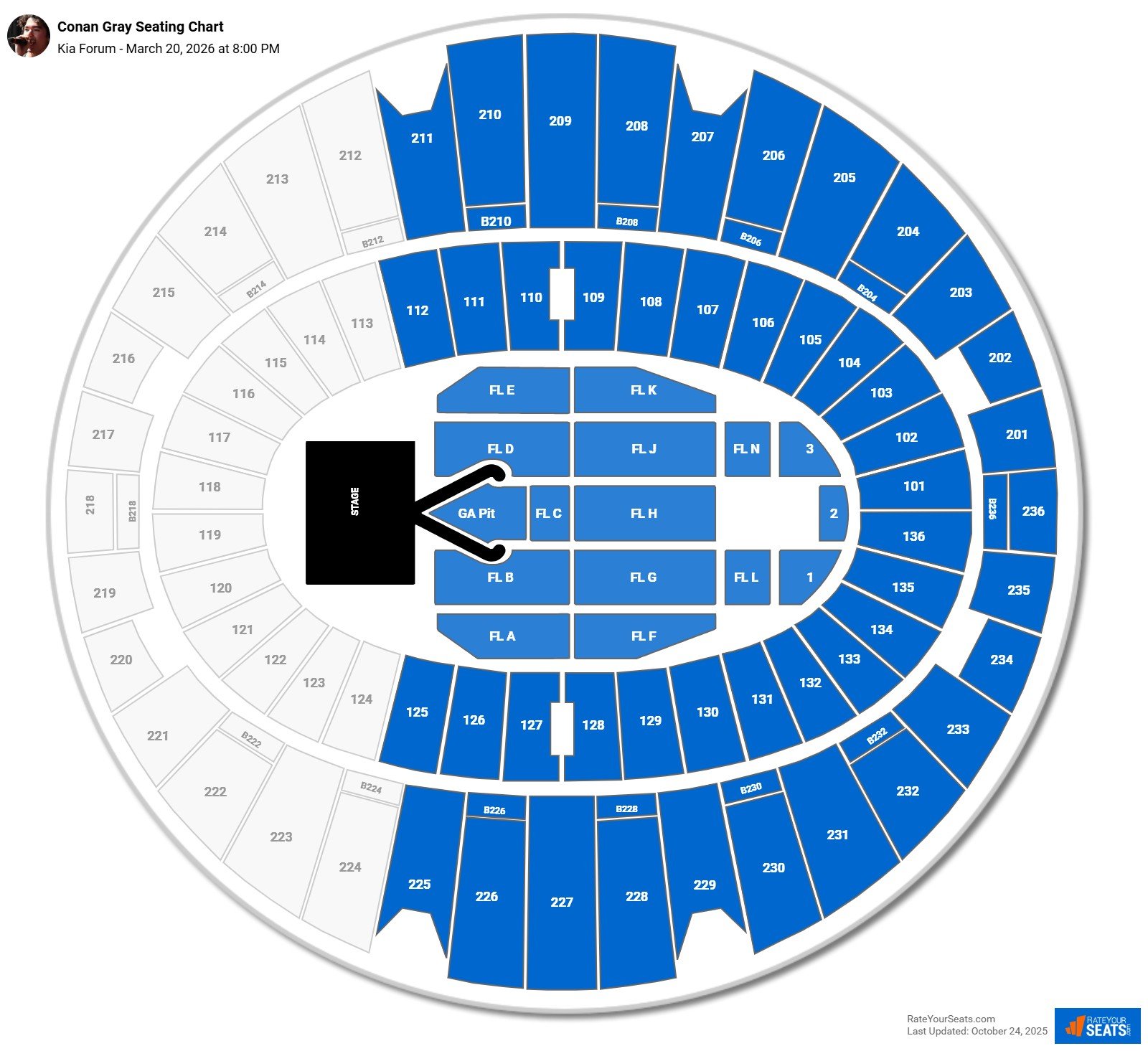 Conan Gray seating chart Kia Forum