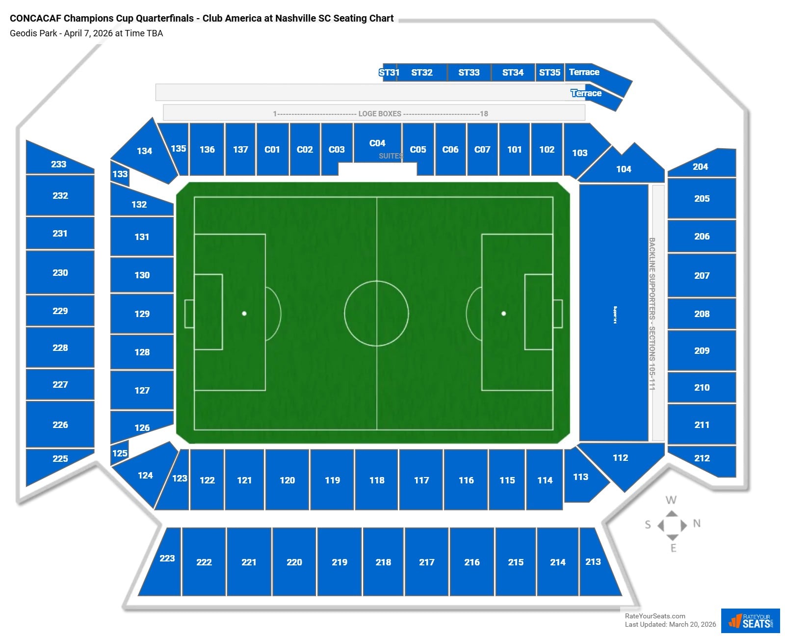 CONCACAF Champions Cup Quarterfinals - Club America at Nashville SC seating chart Geodis Park