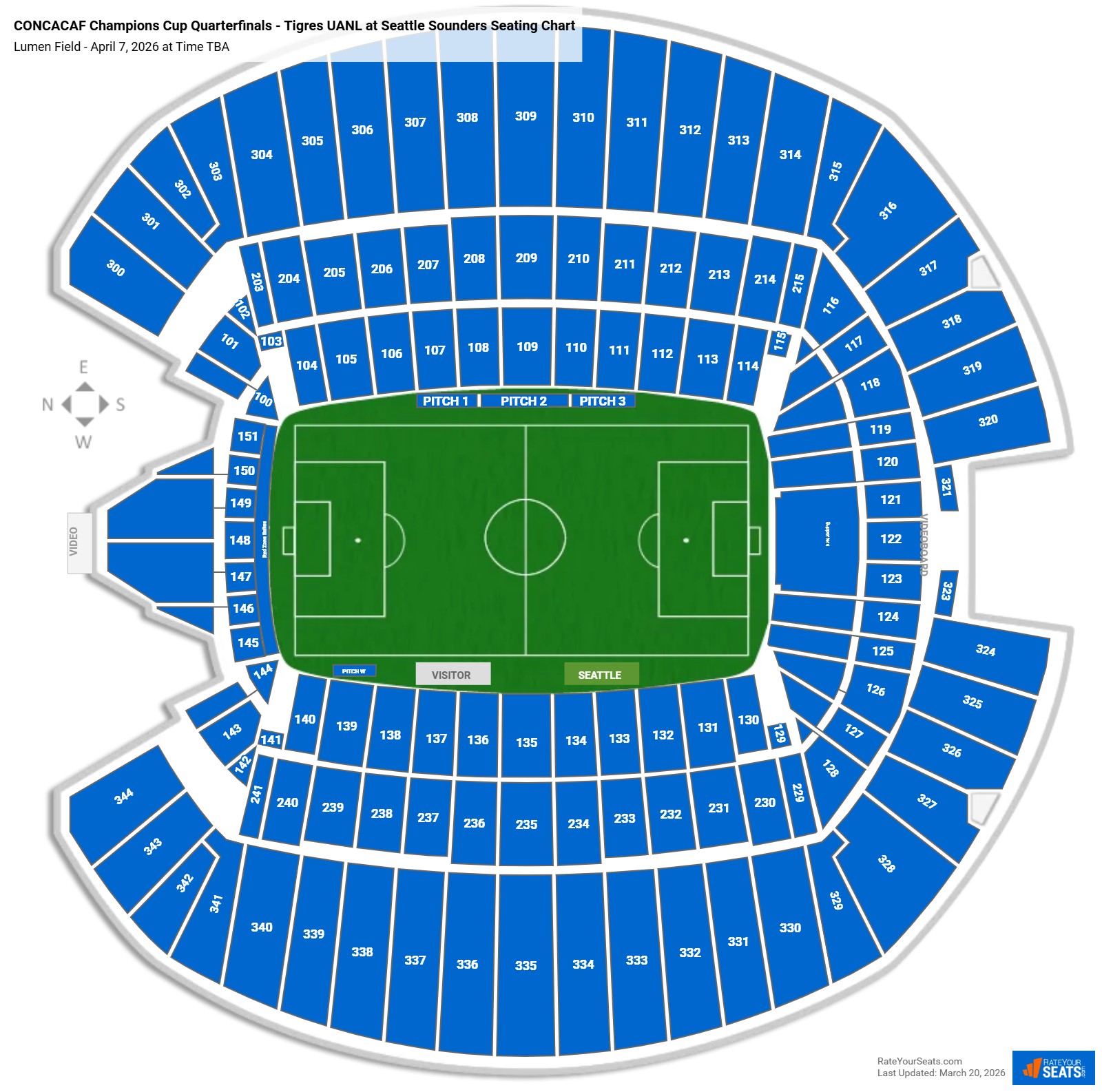 CONCACAF Champions Cup Quarterfinals - Tigres UANL at Seattle Sounders seating chart Lumen Field