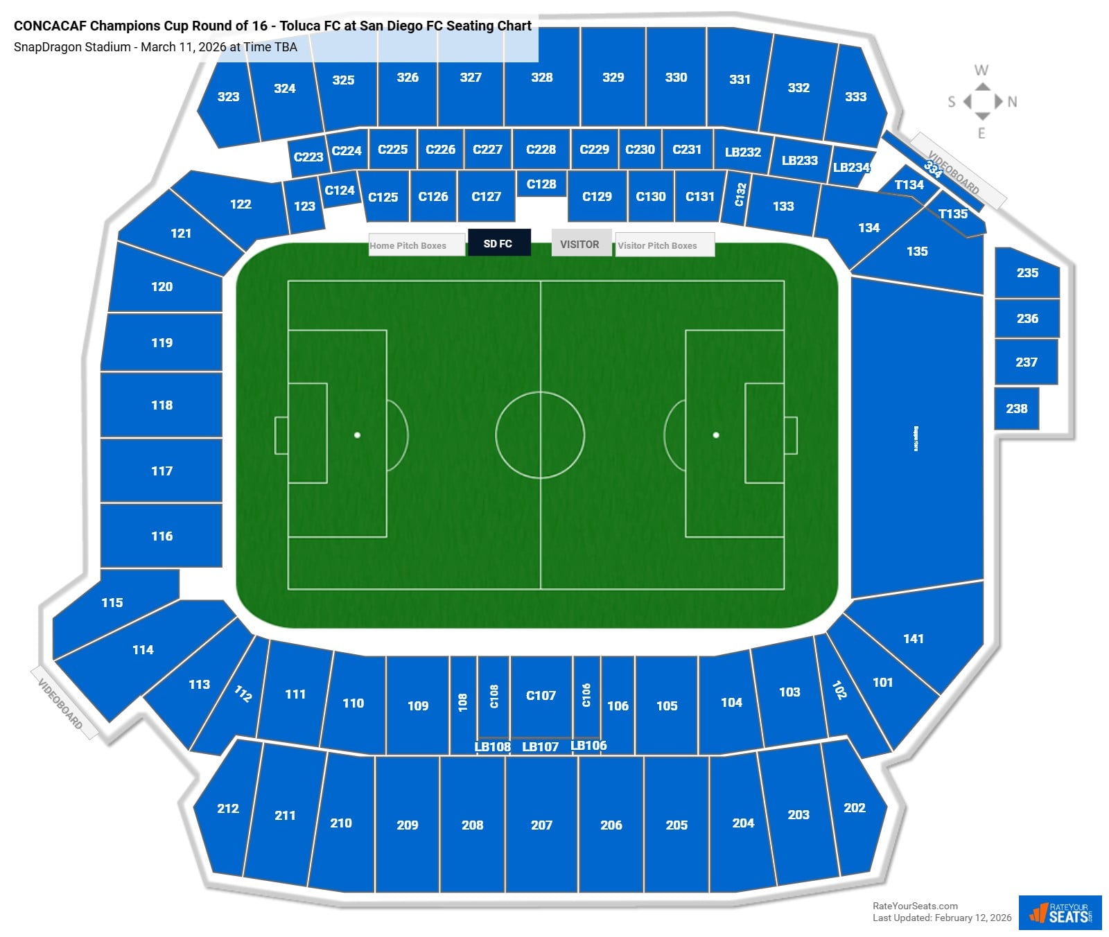 CONCACAF Champions Cup Round of 16 - Toluca FC at San Diego FC seating chart SnapDragon Stadium