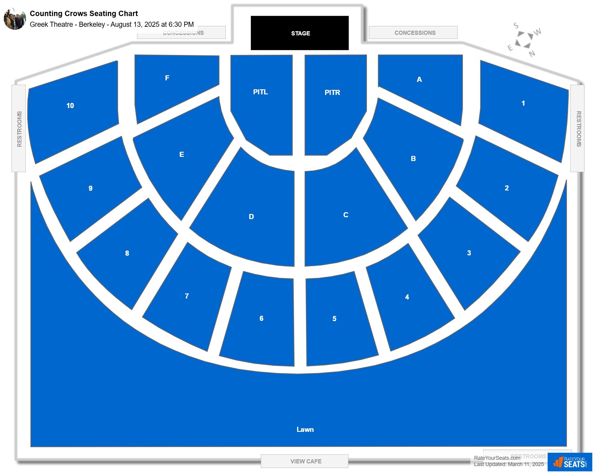 Counting Crows with The Gaslight Anthem seating chart Greek Theatre - Berkeley