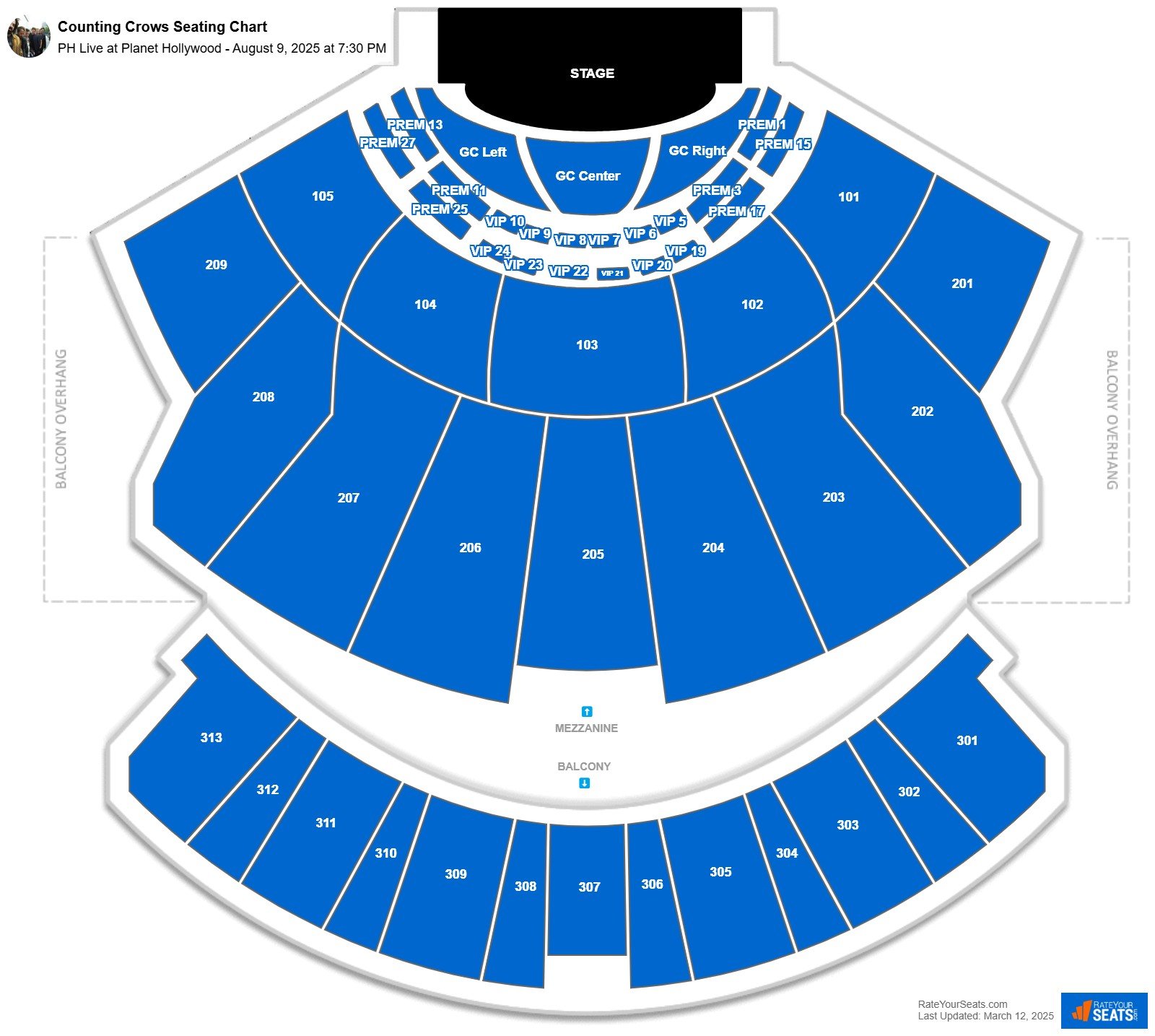 Counting Crows seating chart PH Live at Planet Hollywood