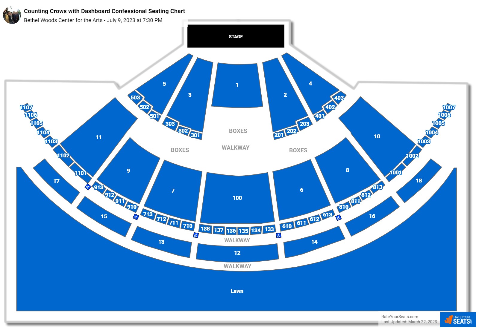 Counting Crows with Dashboard Confessional seating chart Bethel Woods Center for the Arts