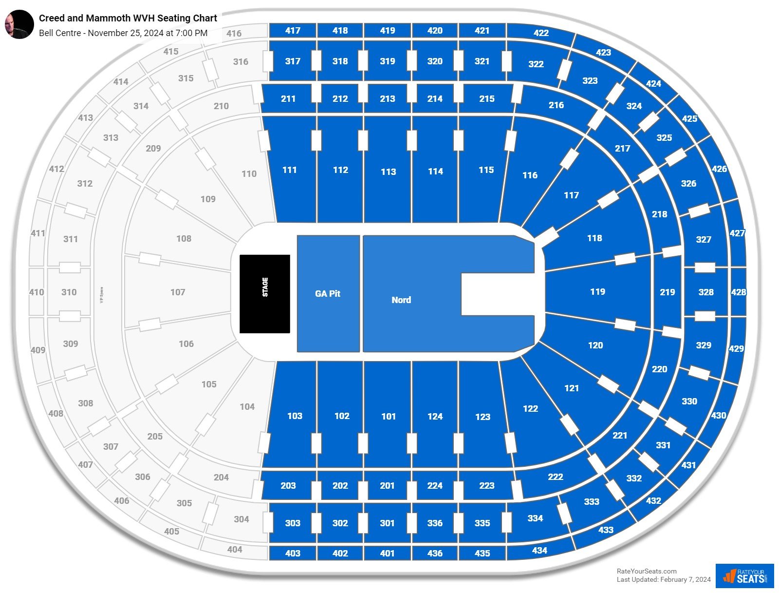 Creed and Mammoth WVH seating chart Bell Centre