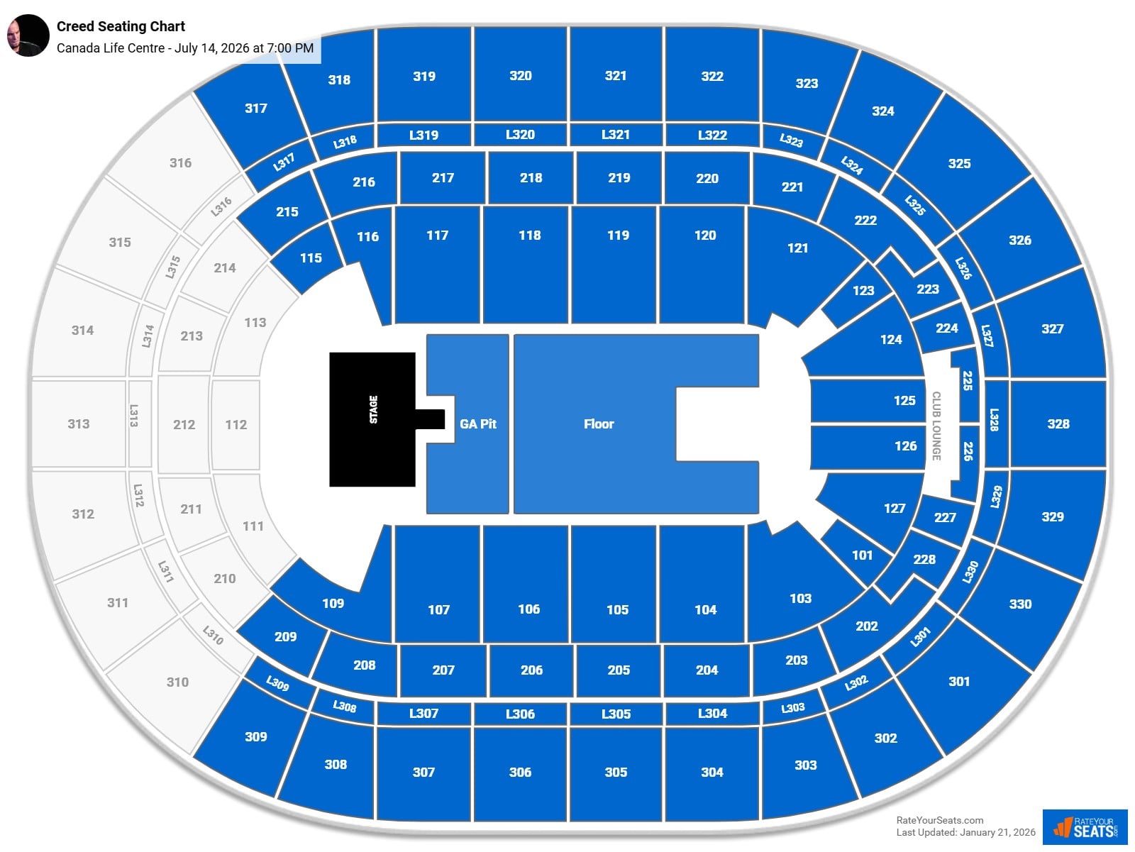 Creed seating chart Canada Life Centre