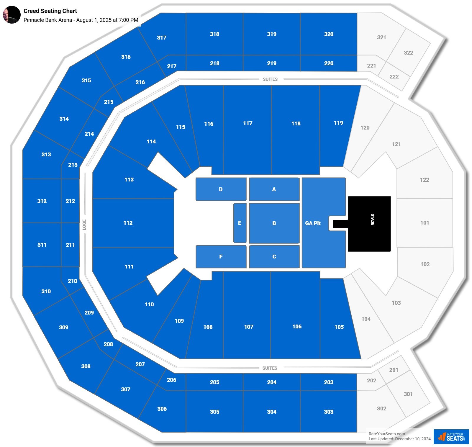Creed seating chart Pinnacle Bank Arena
