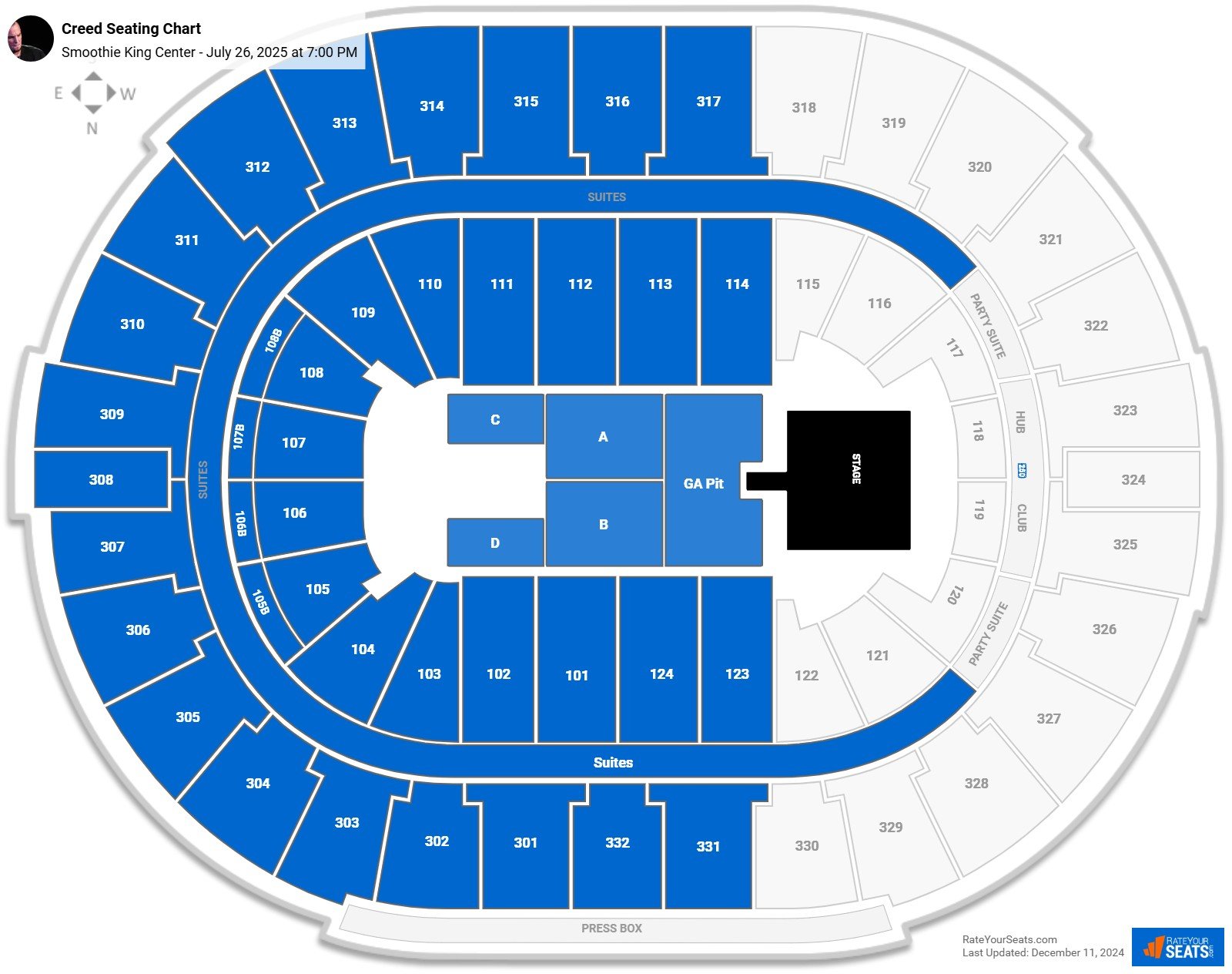 Creed seating chart Smoothie King Center