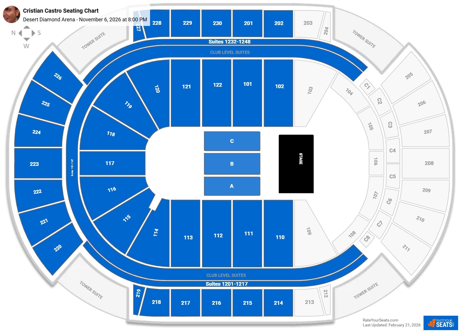 Cristian Castro seating chart Desert Diamond Arena