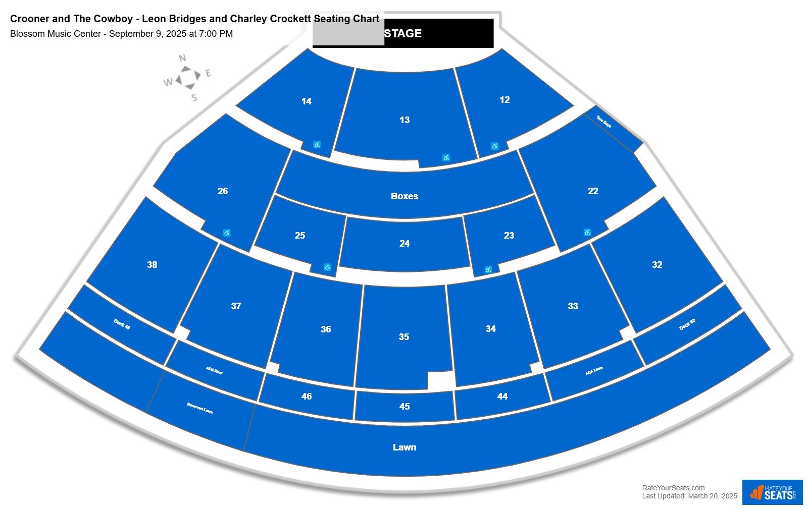 Crooner and The Cowboy - Leon Bridges and Charley Crockett seating chart Blossom Music Center