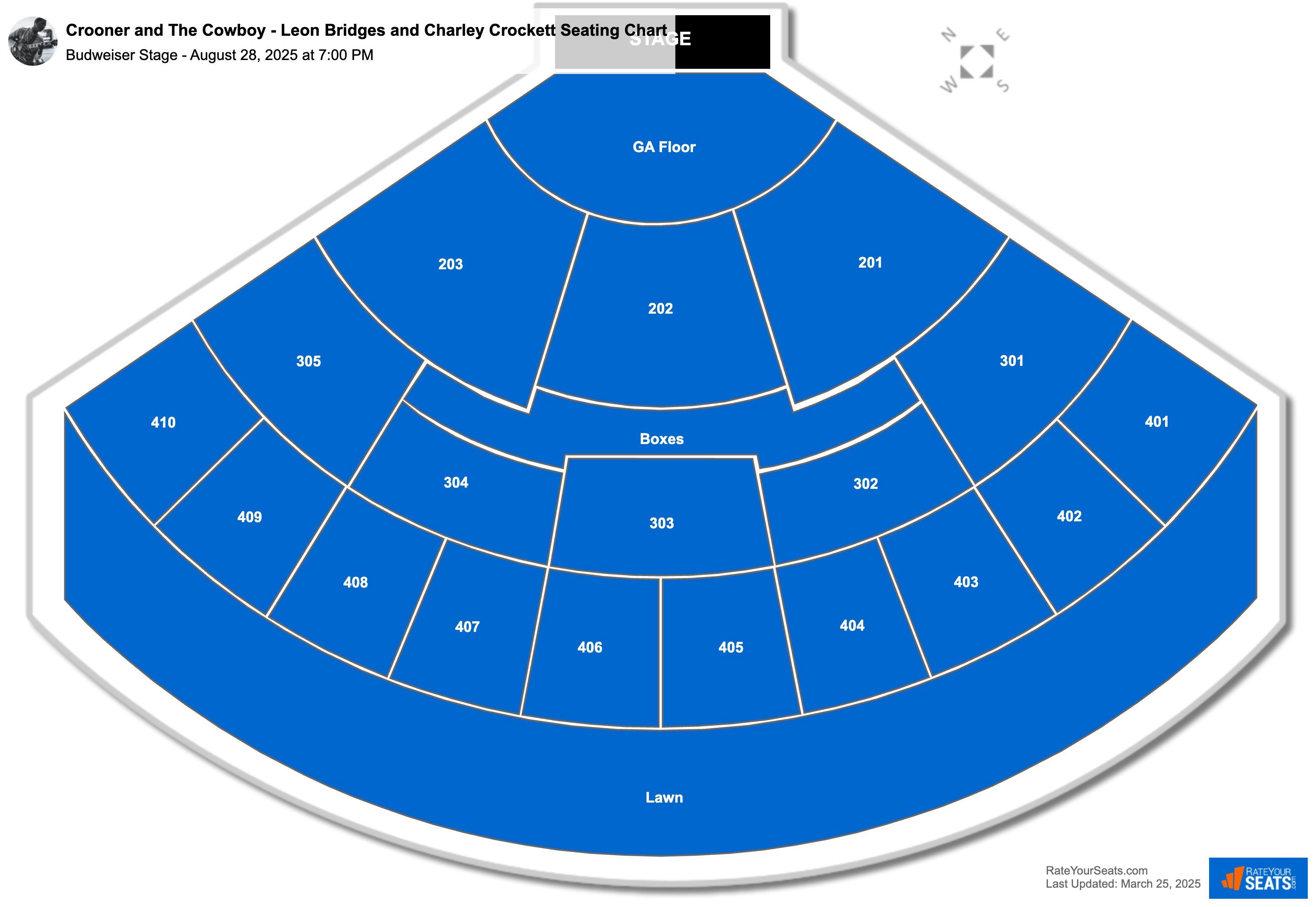 Crooner and The Cowboy - Leon Bridges and Charley Crockett seating chart Budweiser Stage
