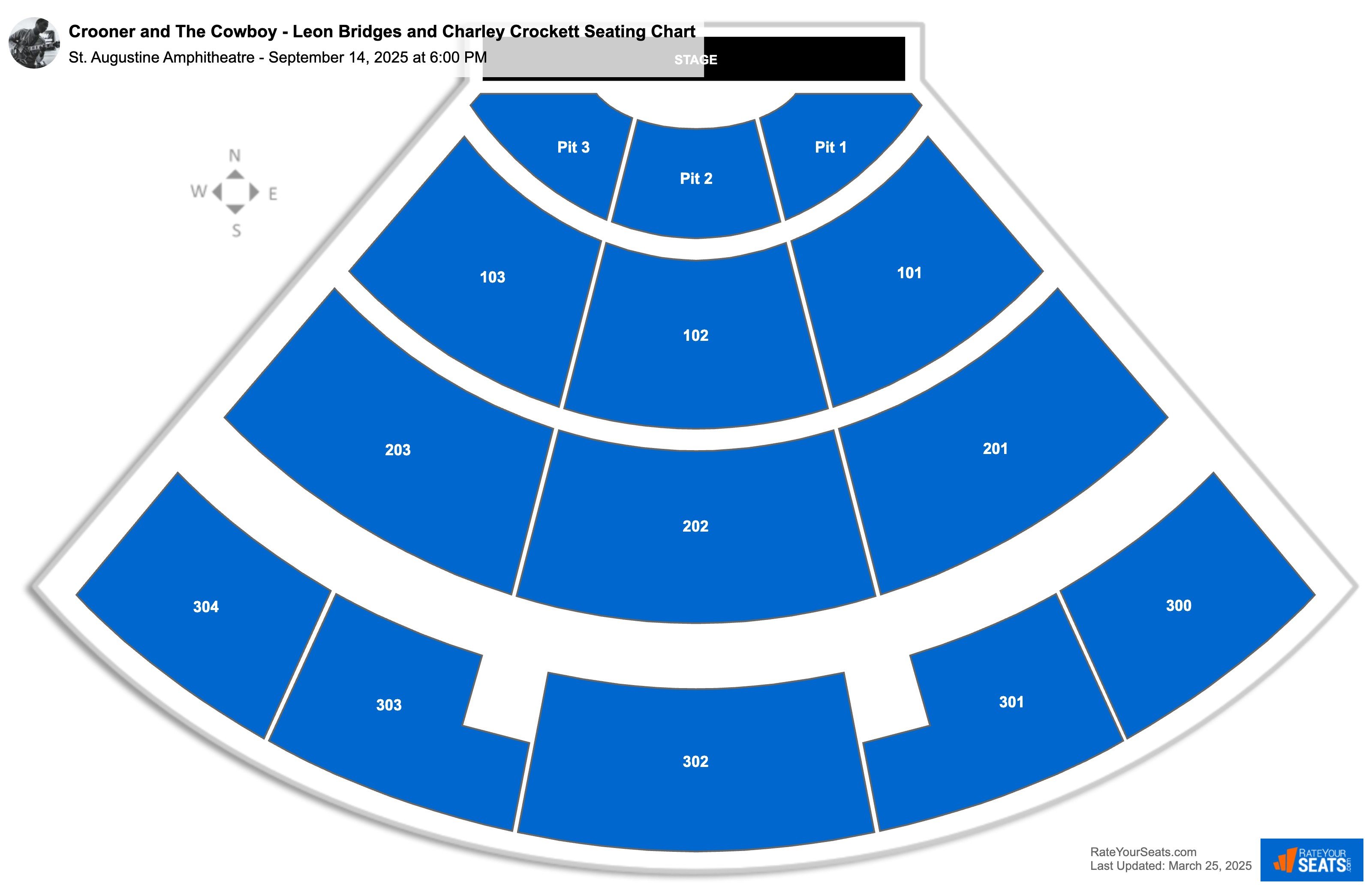 Crooner and The Cowboy - Leon Bridges and Charley Crockett seating chart St. Augustine Amphitheatre