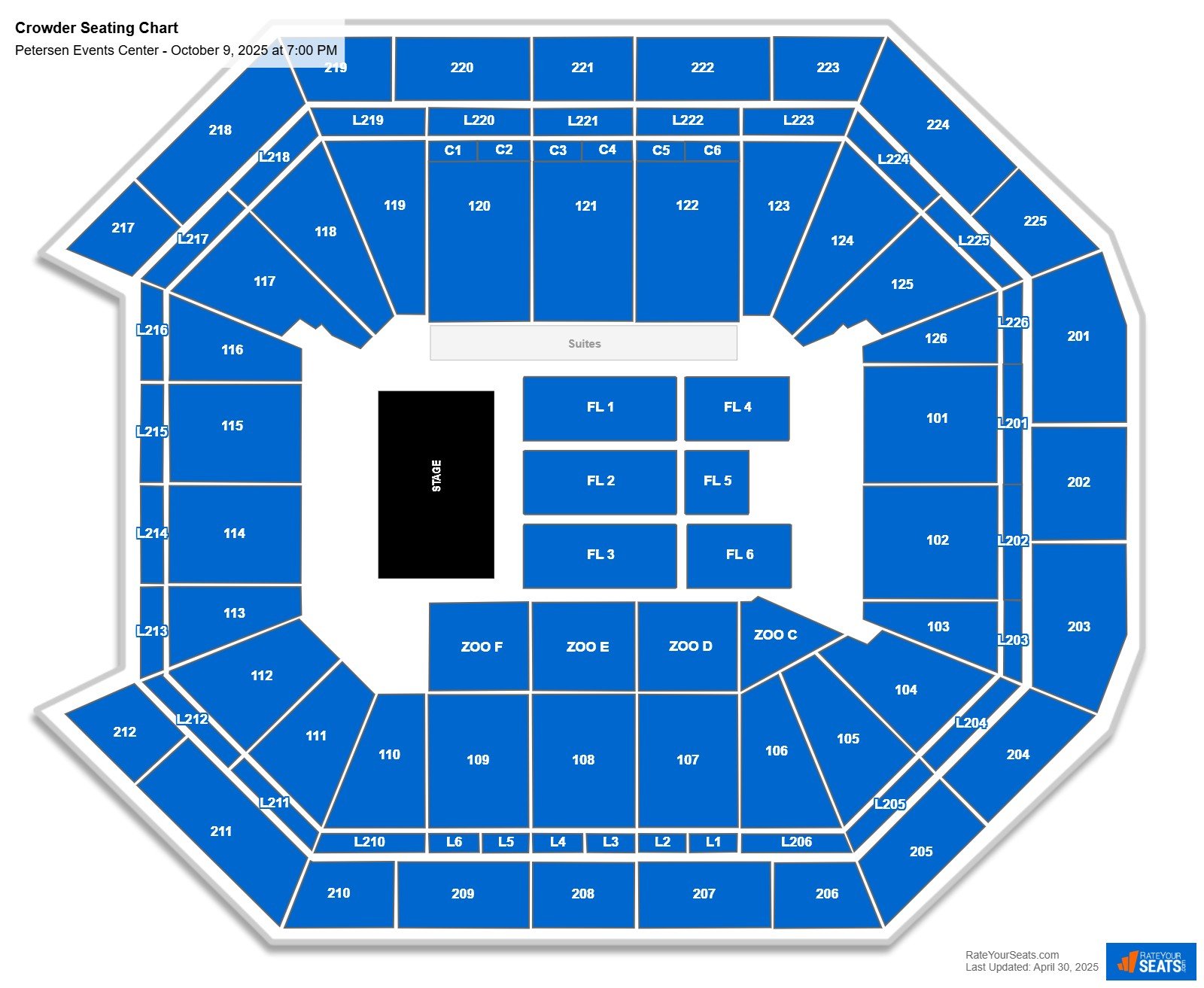 Crowder seating chart Petersen Events Center