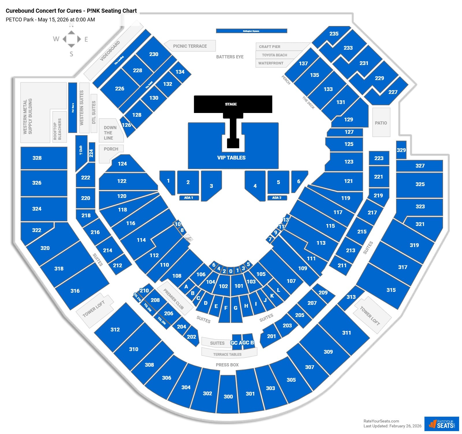 Curebound Concert for Cures - P!NK seating chart PETCO Park